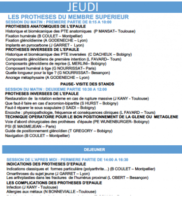 Le 23 janvier 2020: Cours sur les prothèses articulaires du membre supérieur