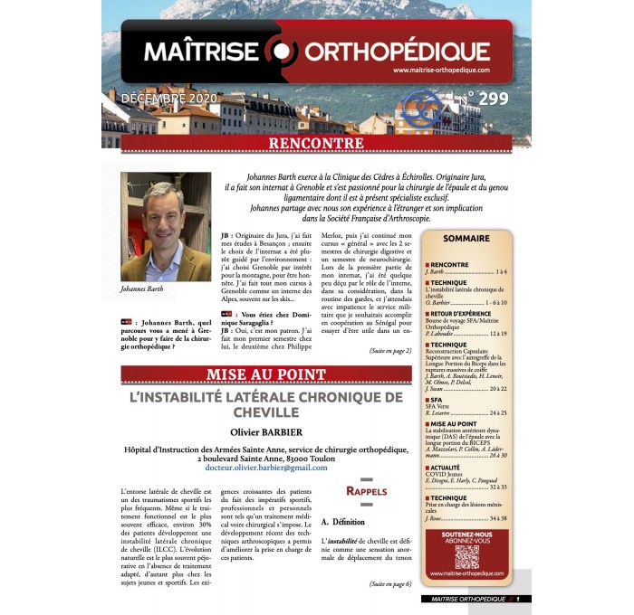 Interview de Johannes Barth dans  le journal Maîtrise Orthopédique